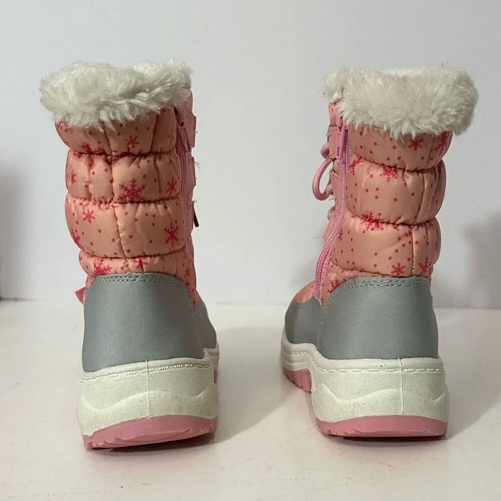 Apakowa Kids Pink and Gray Snow Boots | Little Girl Size 25 (8.5/9)